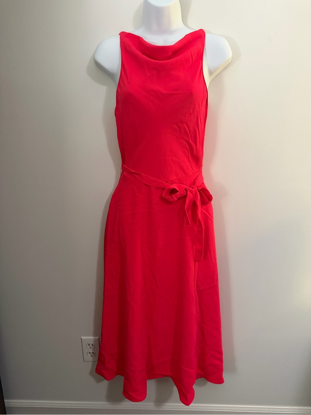 Amanda Uprichard Vibrant Fushia Hot Pink Sleeveless Midi Dress with Waist Tie